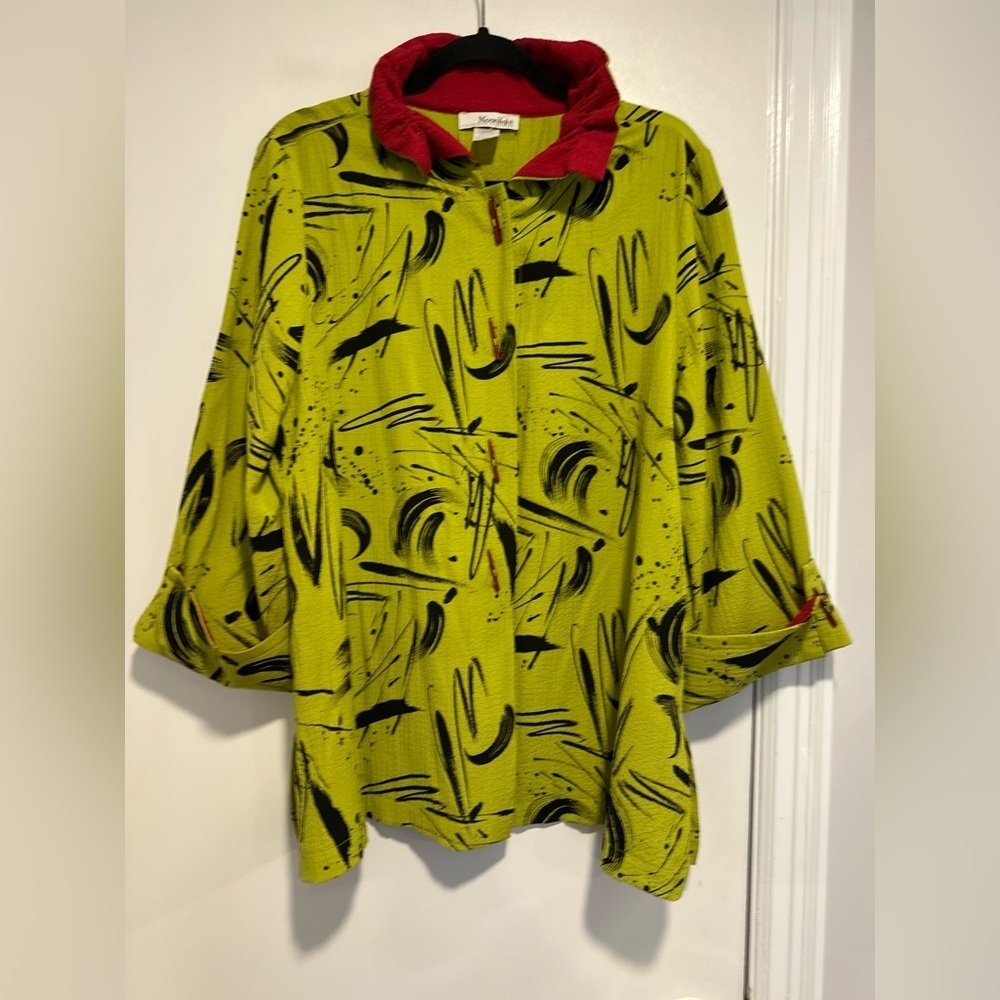 Moonlight Sz:L Lime Abstract painterly Brushstroke Crinkled Boxy Top jacket